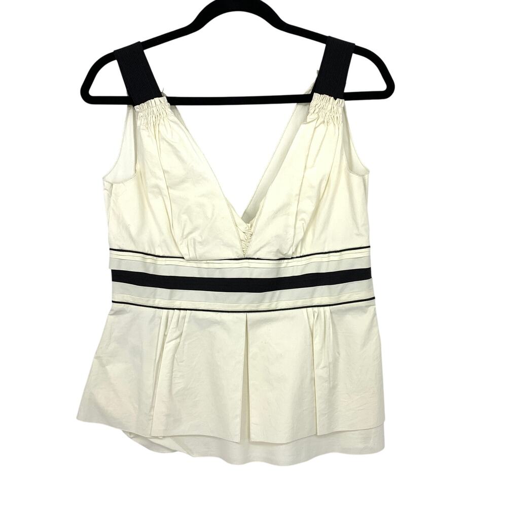 Mng Suit Sleeveless V-Neck Peplum Tank Top Womens Sz 6 Cream Black Striped